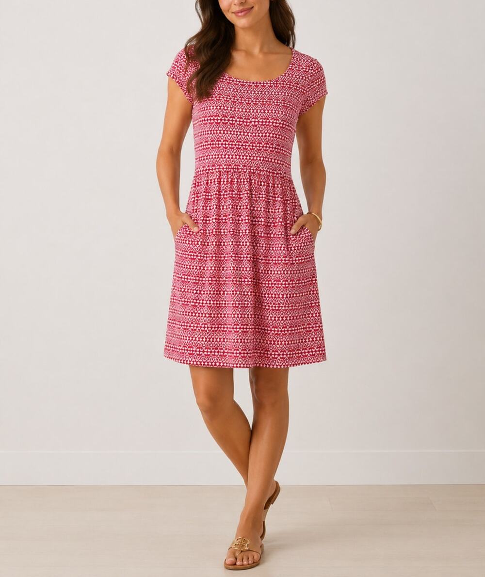 J. Mclaughlin Sophia Catalina Cloth Printed Dress Red Sz XS Preppy Coastal